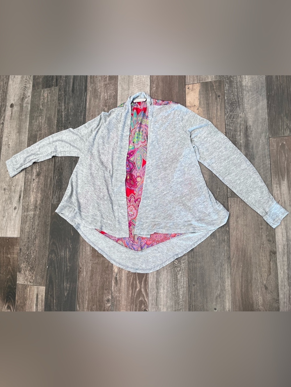 Soft Surroundings Open Front Floral Drape Chiffon Gray Kimono Women L/XL